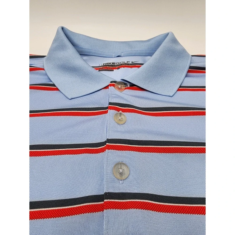 MENS VINTAGE NIKE DRI FIT PERFORMANCE GOLF XL‎ BUTTON UP POLO SHIRT BLUE STRIPED